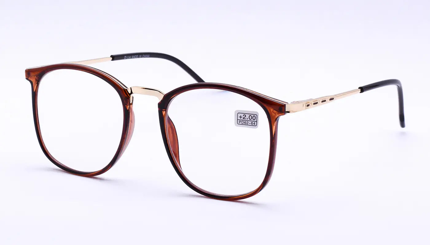 نظارات قراءة خامة مميزة للرجال والنساء ذهبي × بني ــ هاند ميد ــ بالجراب والمنديل الاصلي