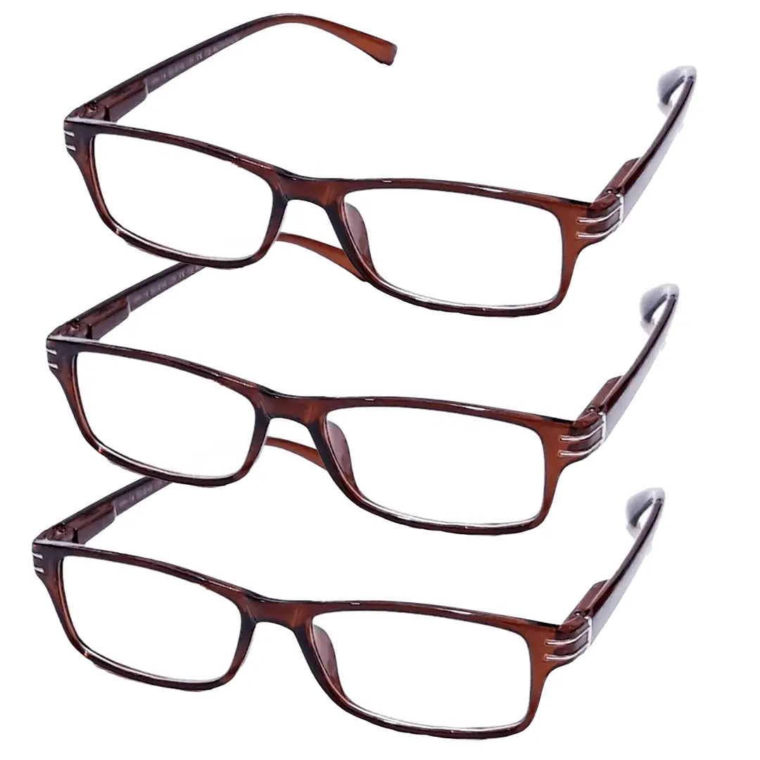 ثلاث نظارات للقراءة للرجال والنساء ــ لون بني مميز ــ مع الجراب والمنديل