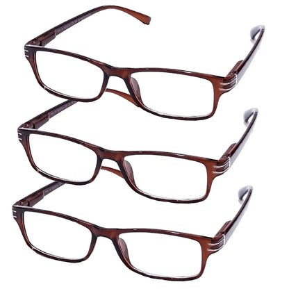 ثلاث نظارات للقراءة للرجال والنساء ــ لون بني مميز ــ مع الجراب والمنديل