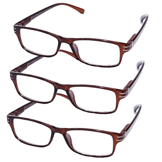ثلاث نظارات للقراءة للرجال والنساء ــ لون بني مميز ــ مع الجراب والمنديل